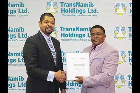 The agreement was signed in Windhoek by Hippy Tjivikua, Acting CEO of TransNamib, and Thomas Konditi, President & CEO of GE Transportation for Africa.